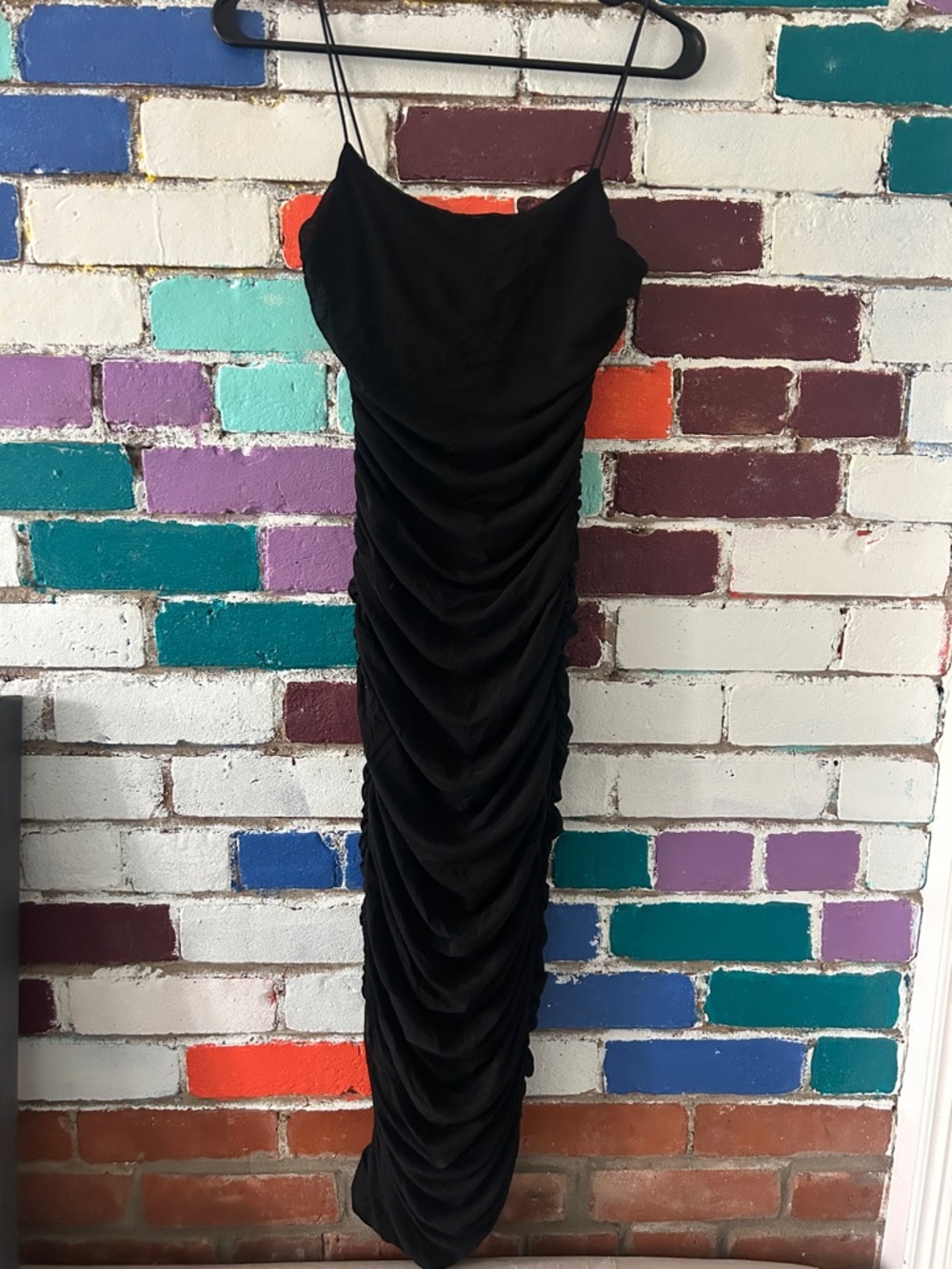 Elegant Black Ruched Slip Dress
